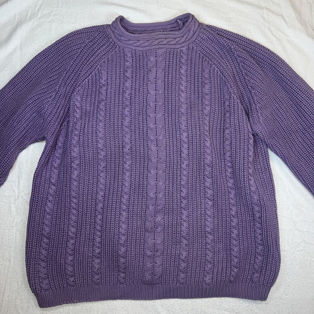 Eddie Bauer Medium Cable Net Lavender Mock Neck Sweater Outdoorsy 100% Cotton